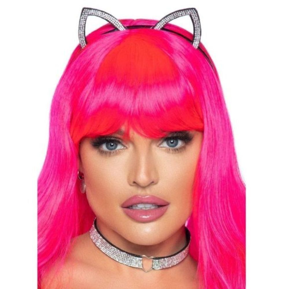 Rave festival Rhinestone Kitty Headband and Choker - Picture 2 of 3